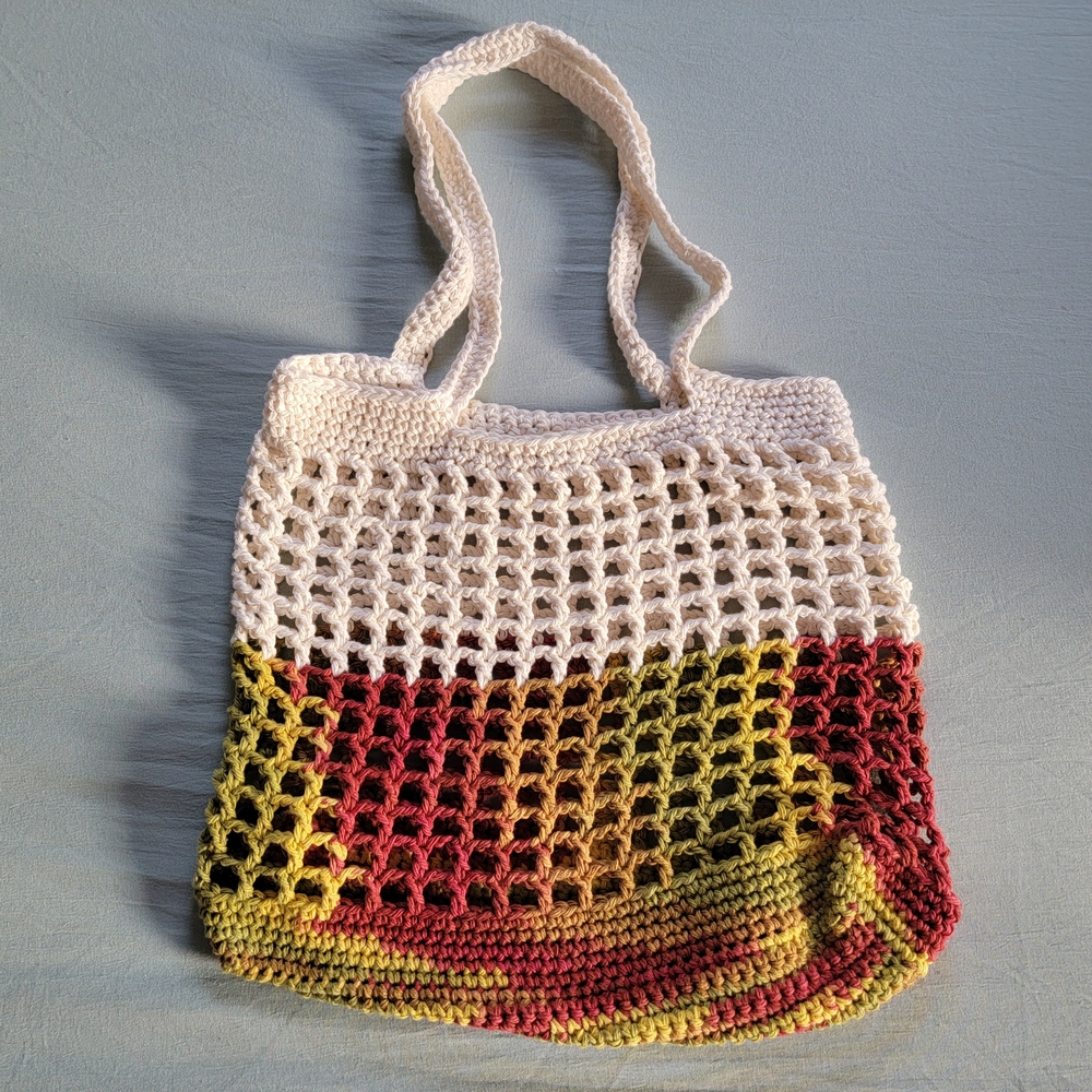 Handmade Crochet Market Bag Cotton Mesh Tote Eco-Friendly Reusable Grocery Bag - Picture 6 of 11